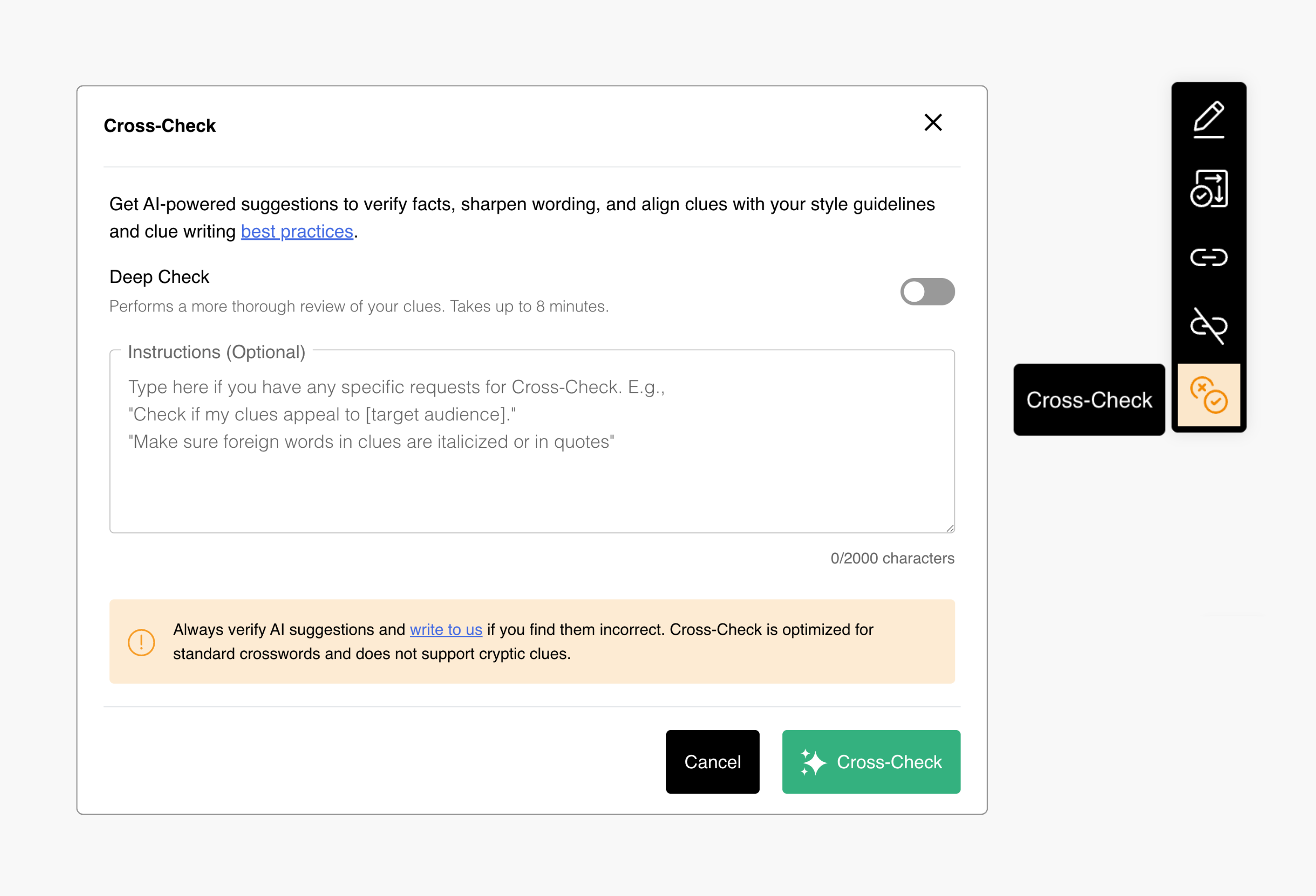 Cross-Check pop-up