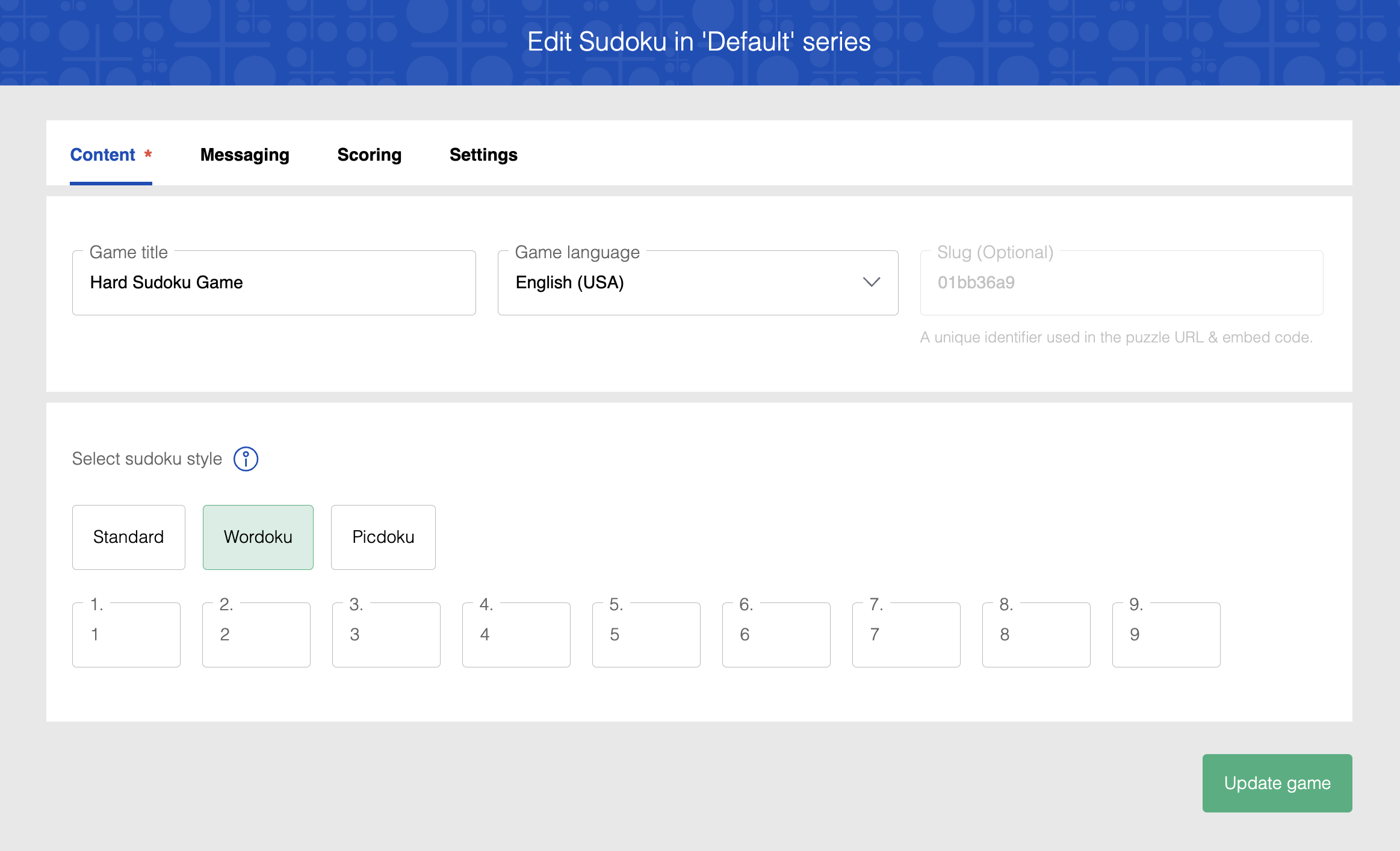 Editing an existing sudoku and changing the style