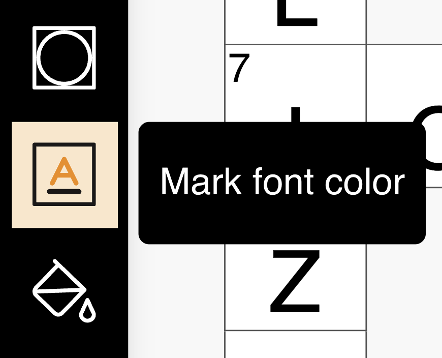 Mark font color button in the toolbar