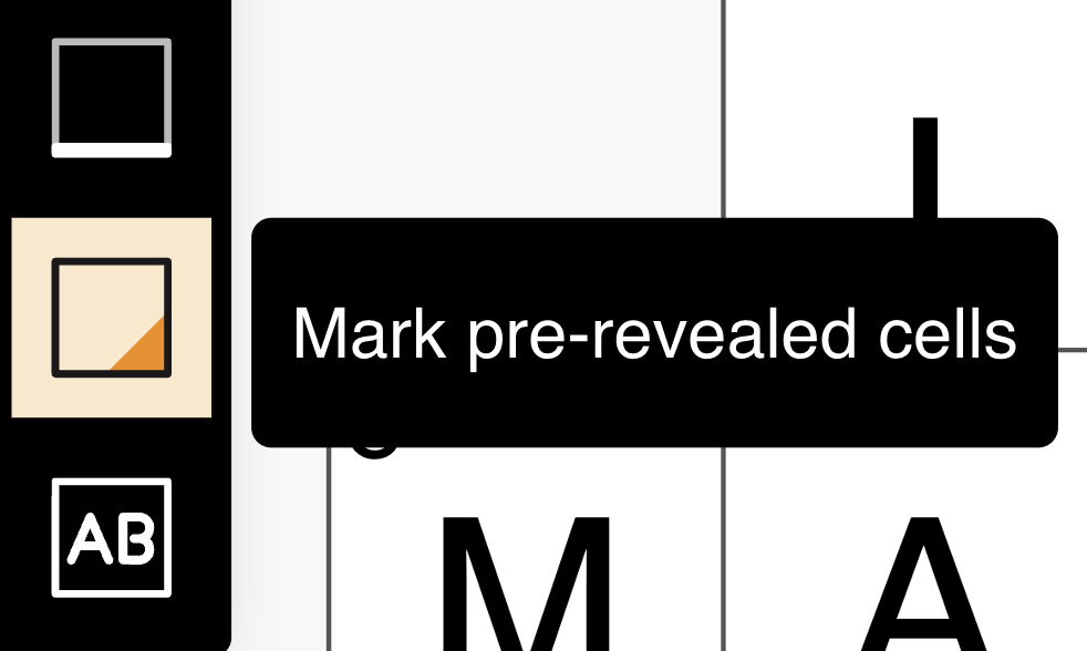 Pre-revealed letters button in the toolbar