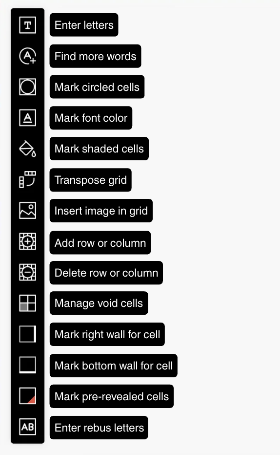 Grid tools on the Edit grid and clues page