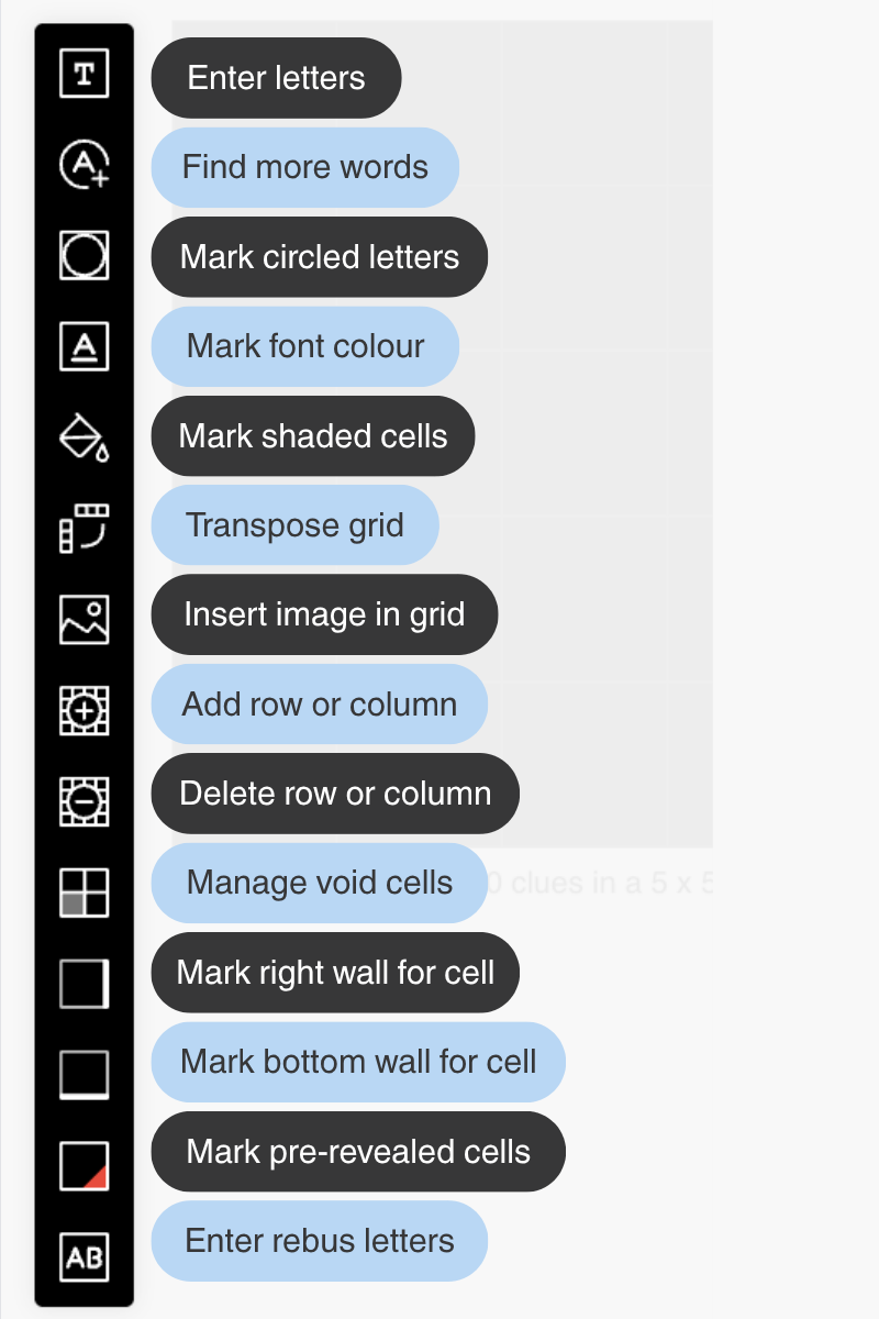 Grid tools on the Edit grid and clues page