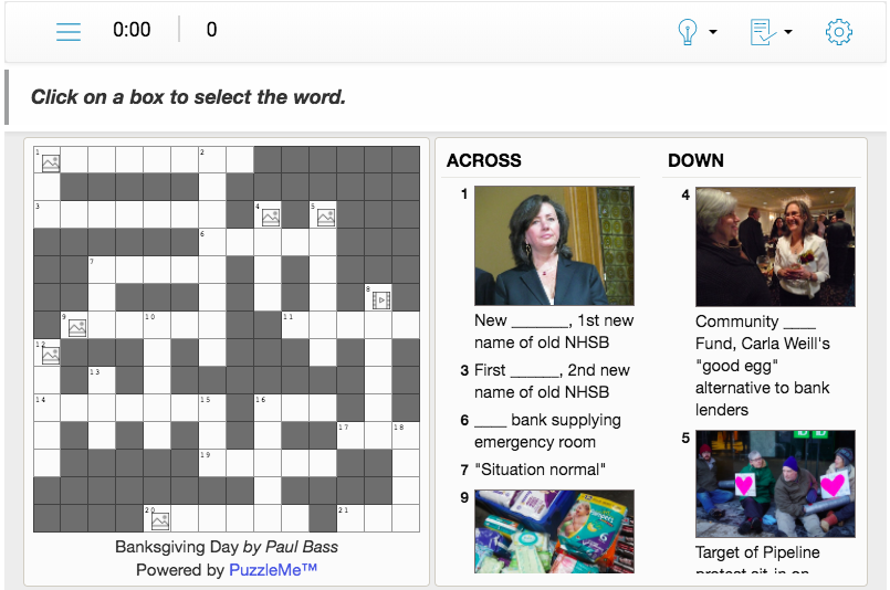 A topical news crossword puzzle with image clues, created by The New Haven Independent