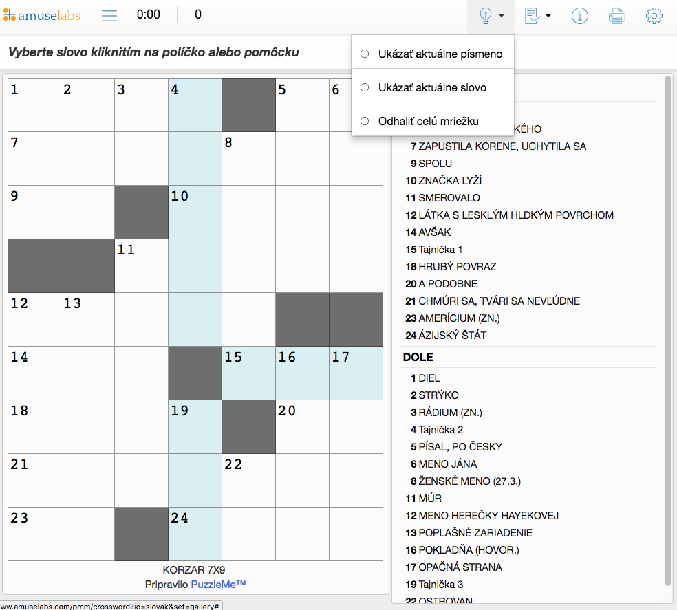 A Slovak style crossword puzzle created on the PuzzleMe platform