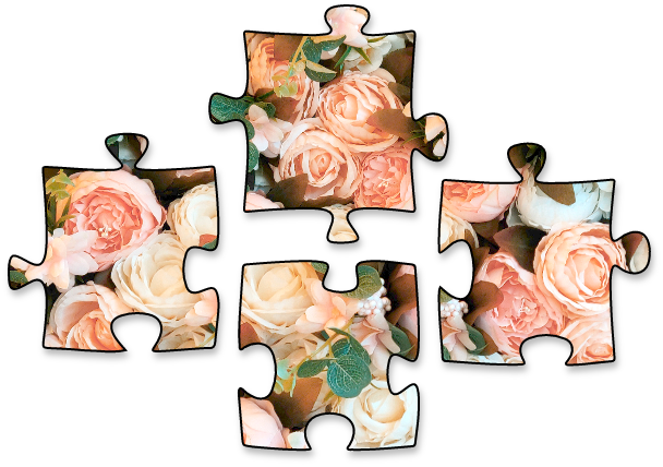 Jigsaw puzzle pieces showing the various cuts which closely recreate the physical jigsaw solving experience on PuzzleMe.