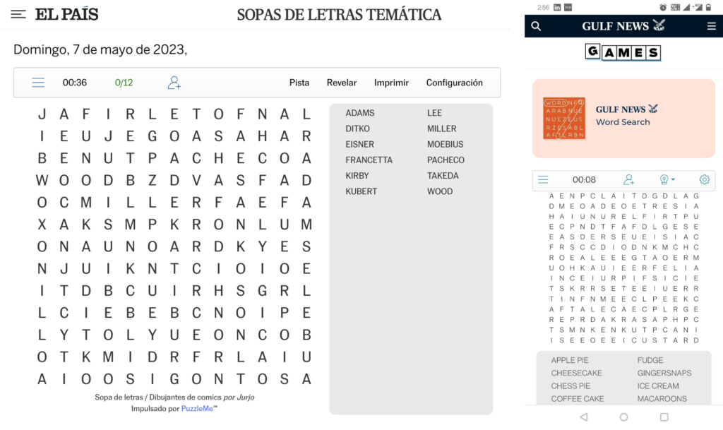 Display of the range of global languages supported by PuzzleMe Word Search game