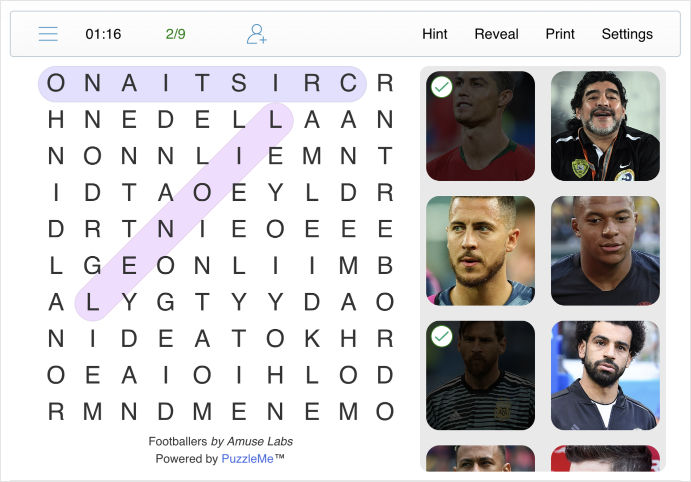 Images being used as Multimedia instead of direct words in a Word Search puzzle game by PuzzleMe