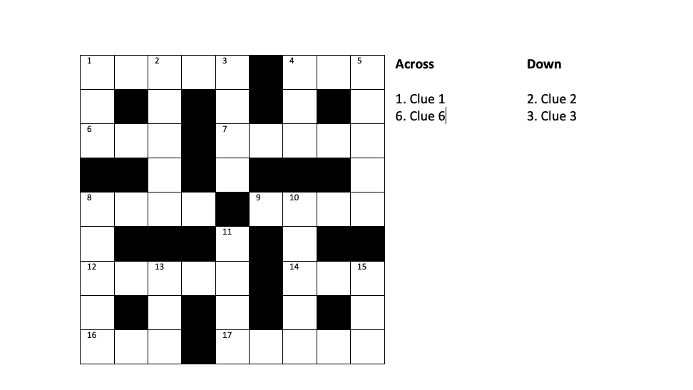A crossword puzzle on word with clues