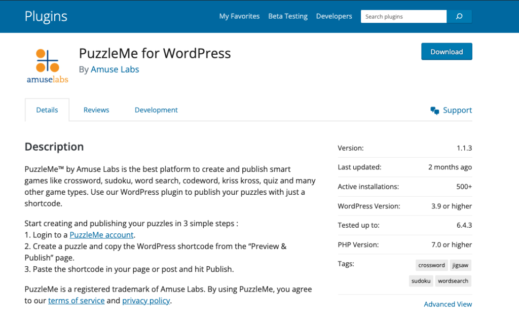 Adding games to WordPress screenshot