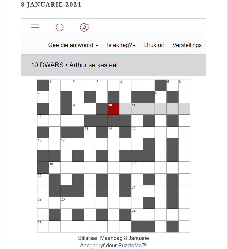 Afrikaans Crossword