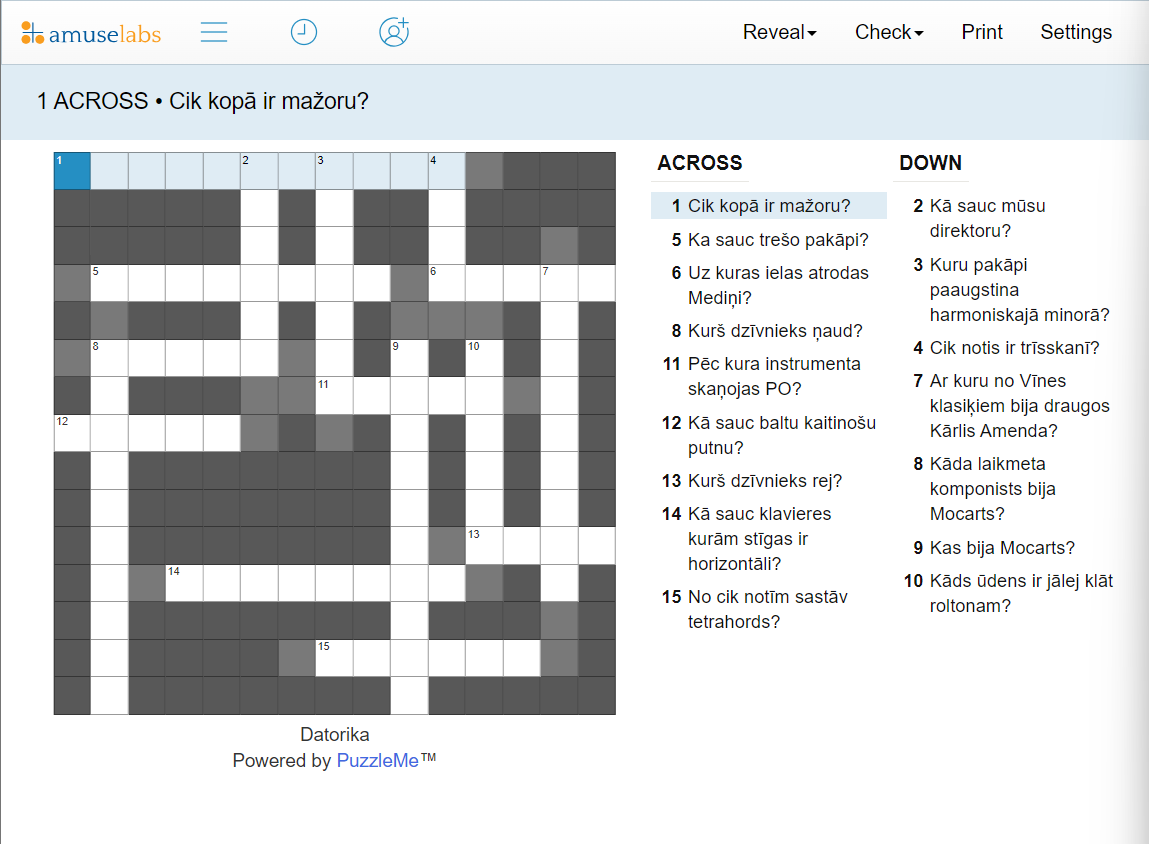 Latvian crossword