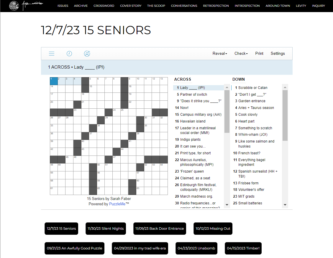 The Harvard Crimson Student Newspaper Crossword