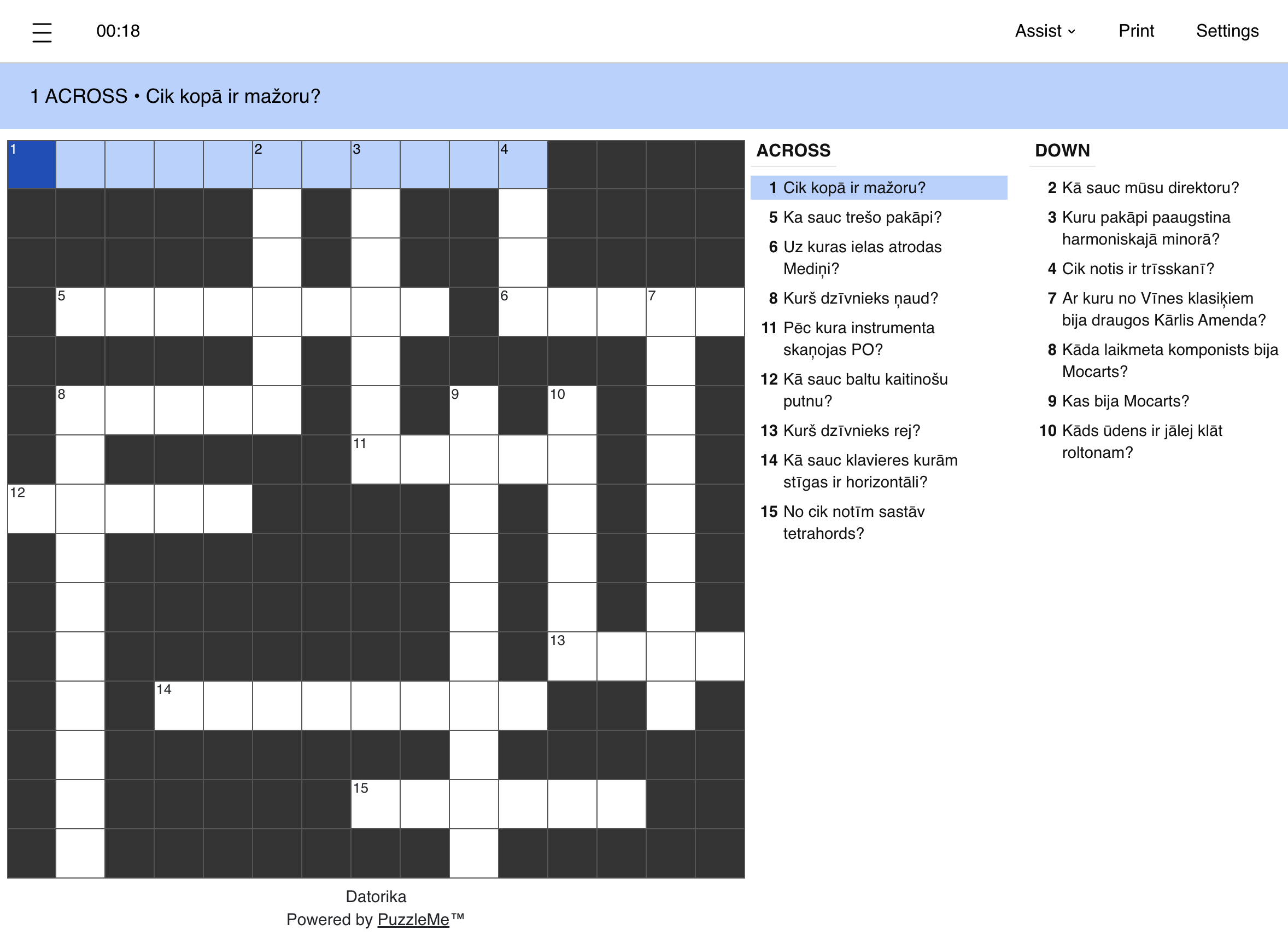 Latvian crossword