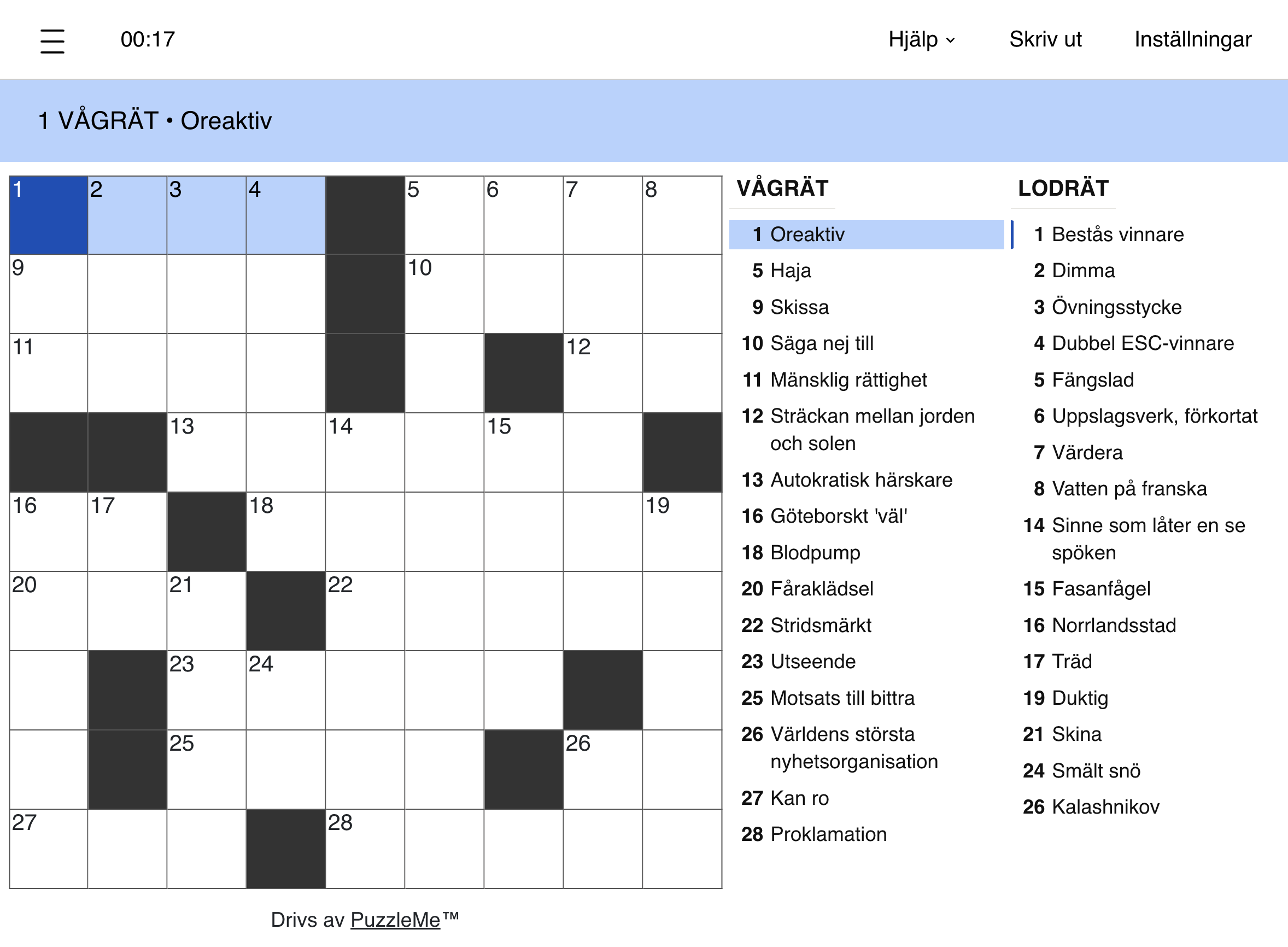 Swedish crossword