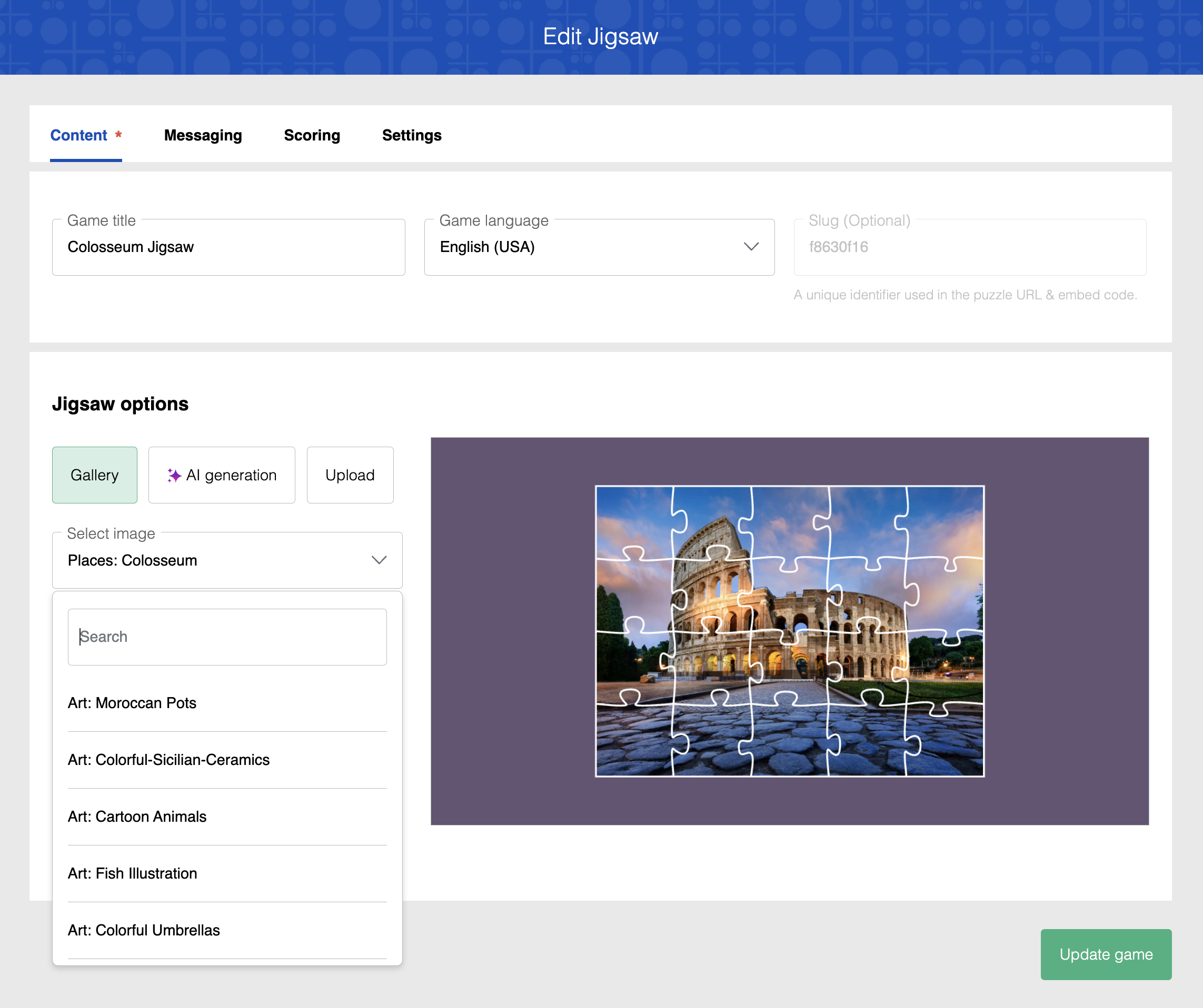PuzzleMe library for selecting and creating jigsaw puzzle images