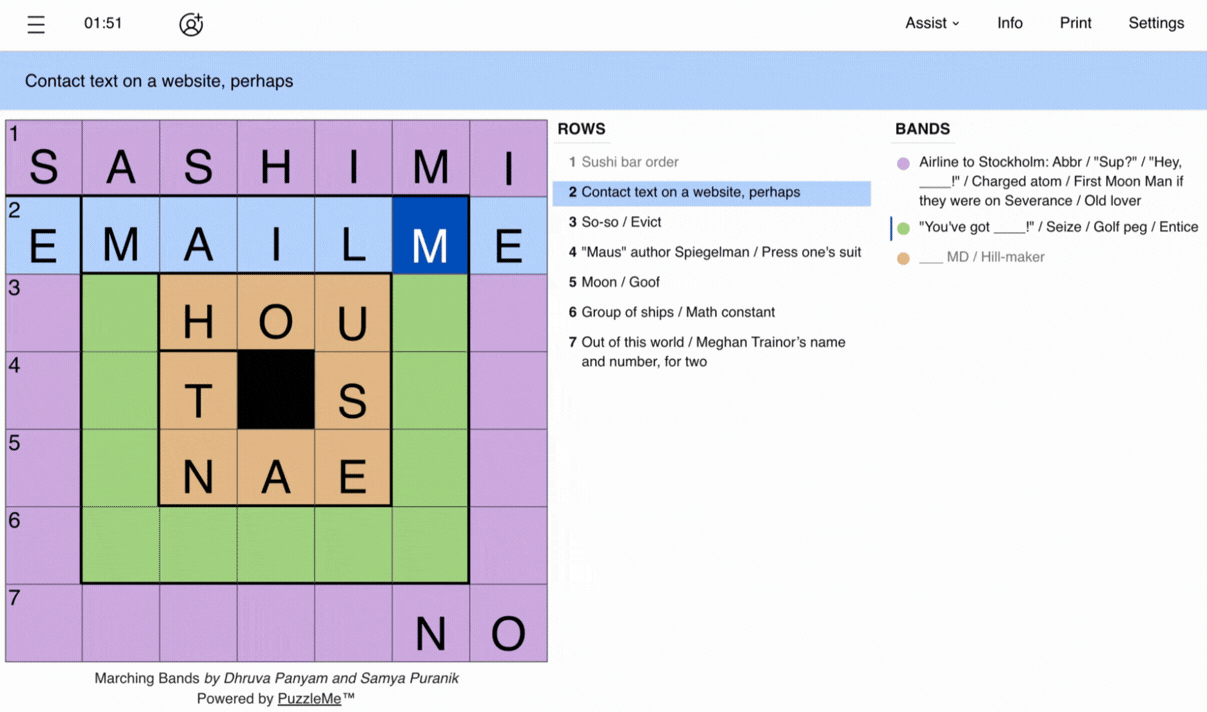 Marching Bands puzzle hints demo
